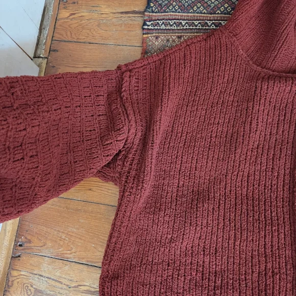 NWTs Free People Sweet Cranberry Be Yours Pullover Cowl Neck Sweater Cropped XL - Picture 8 of 9